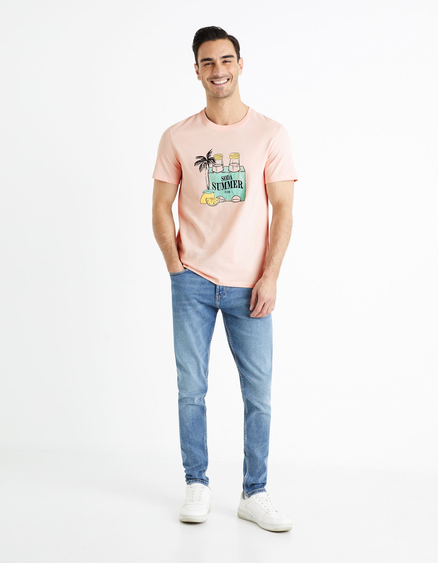 100% Cotton Round Neck T-Shirt - Pink_FEGRUME_DUSTY PINK 01_03