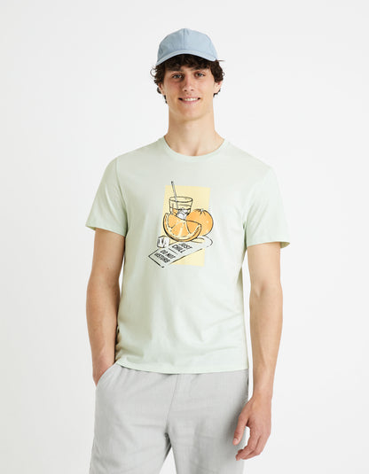 100% Cotton Round Neck T-Shirt - Light Green_FEGRUME_LIGHT GREEN_01