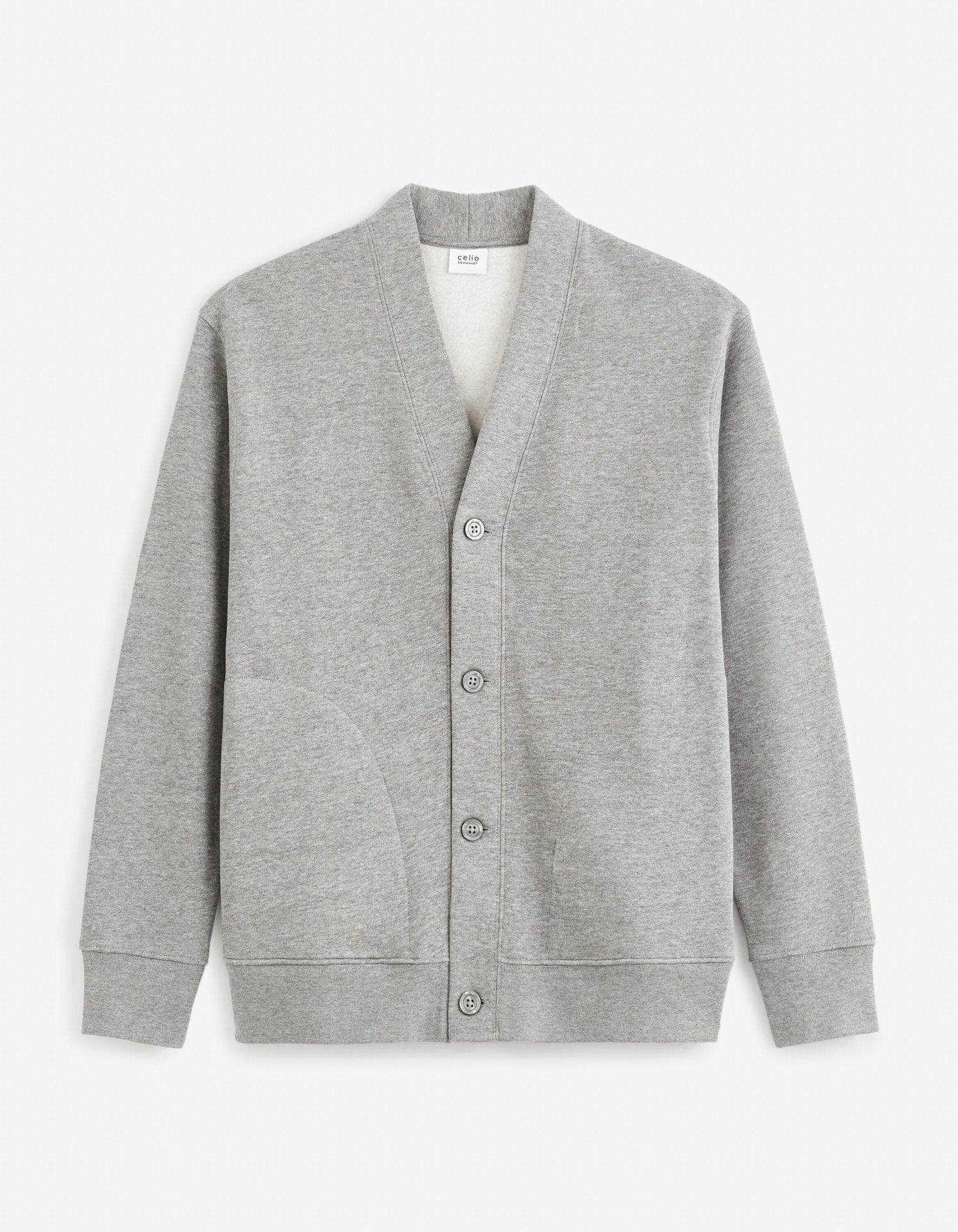 Cotton Blend Cardigan - Grey_FEHARDOS_HEATHER GREY_01