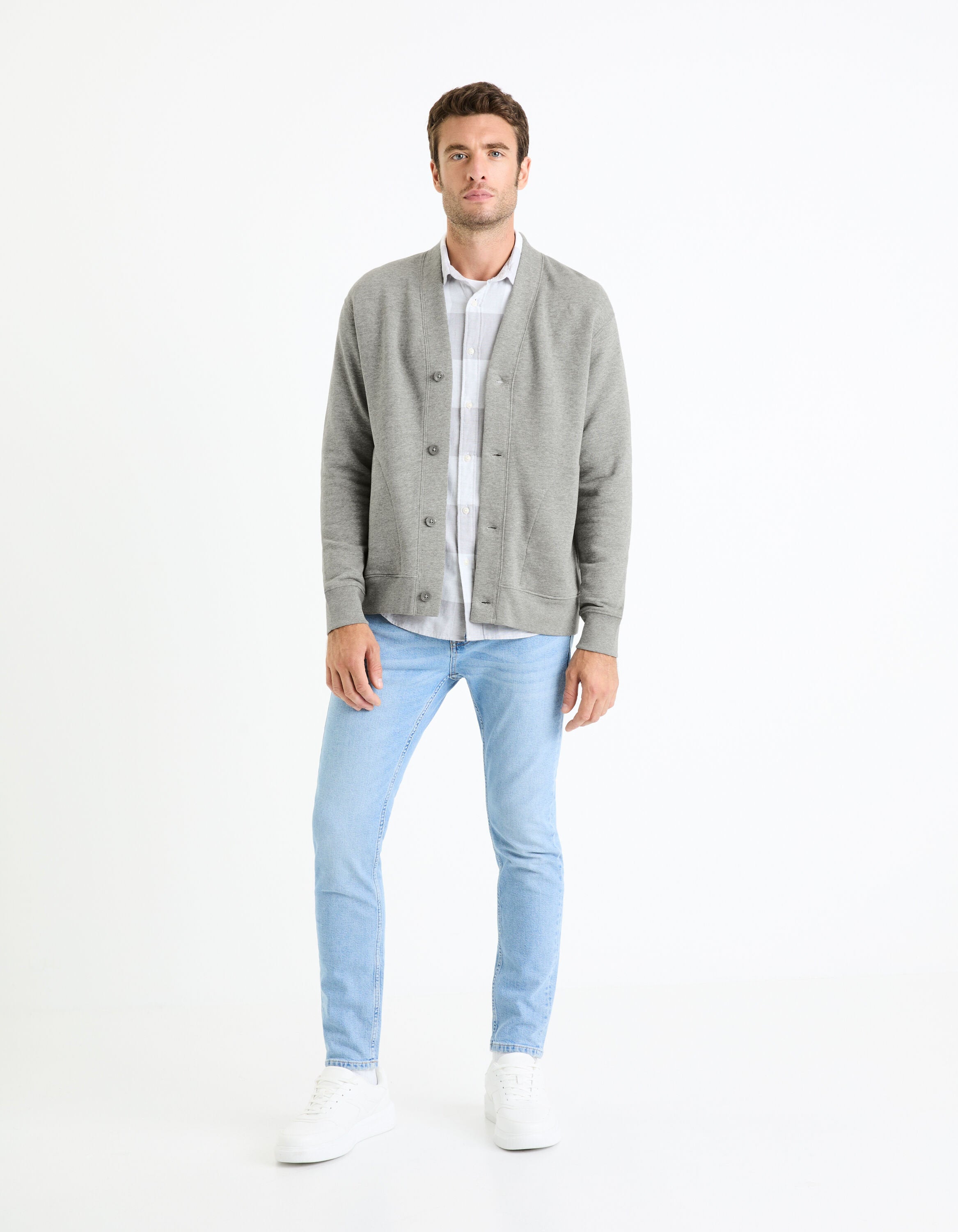 Cotton Blend Cardigan - Grey_FEHARDOS_HEATHER GREY_02