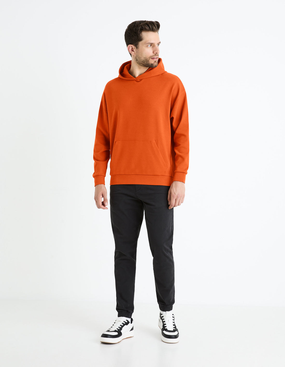 Stretch Cotton Hoodie - Orange_FEHARD_BURNT ORANGE_02