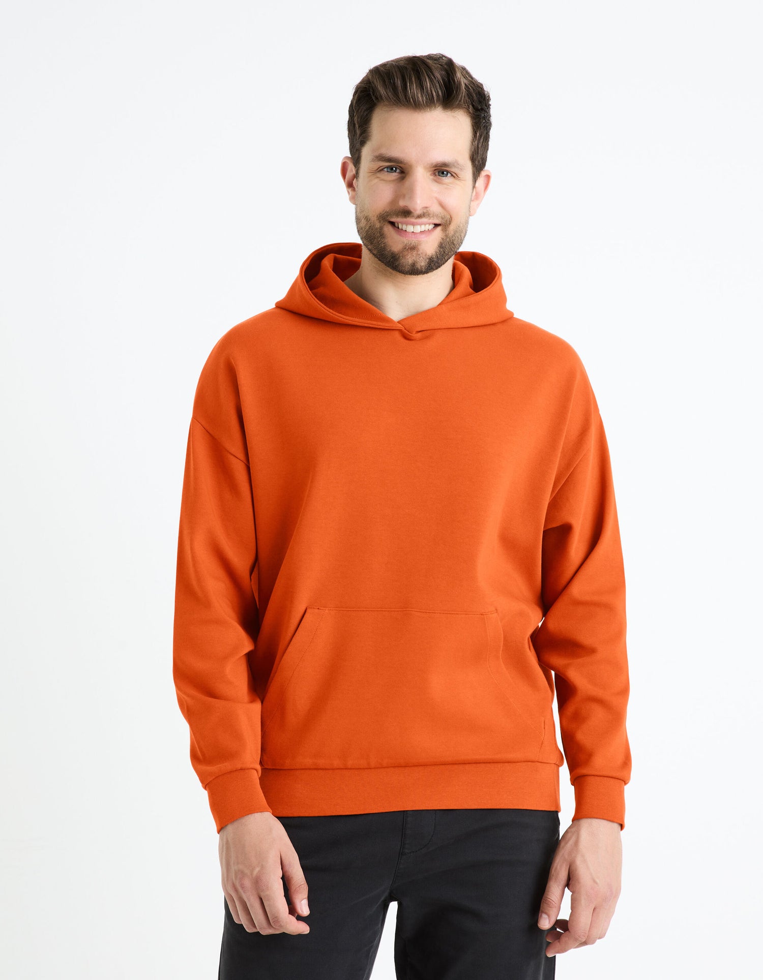 Stretch Cotton Hoodie - Orange_FEHARD_BURNT ORANGE_03