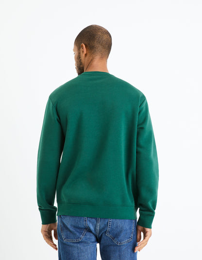Cotton Blend Crew Neck Sweatshirt - Green_FEHOPE_DARK GREEN_04