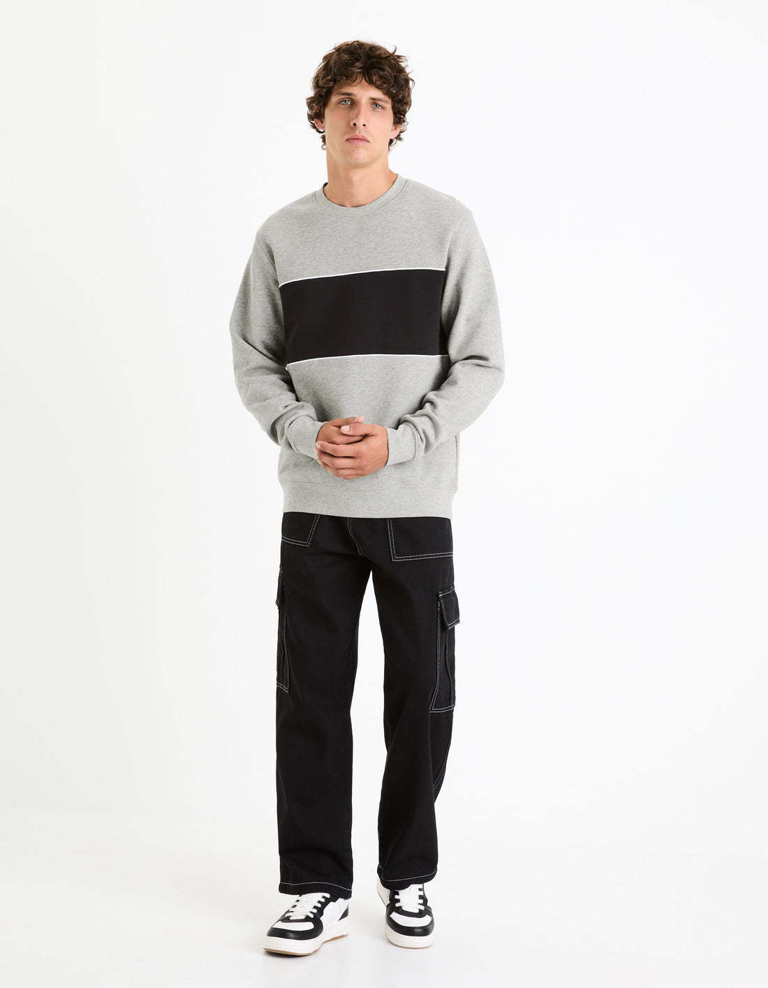 Cotton Blend Crew Neck Sweatshirt - Heater Grey_FEHOPE_GREY MEL_02