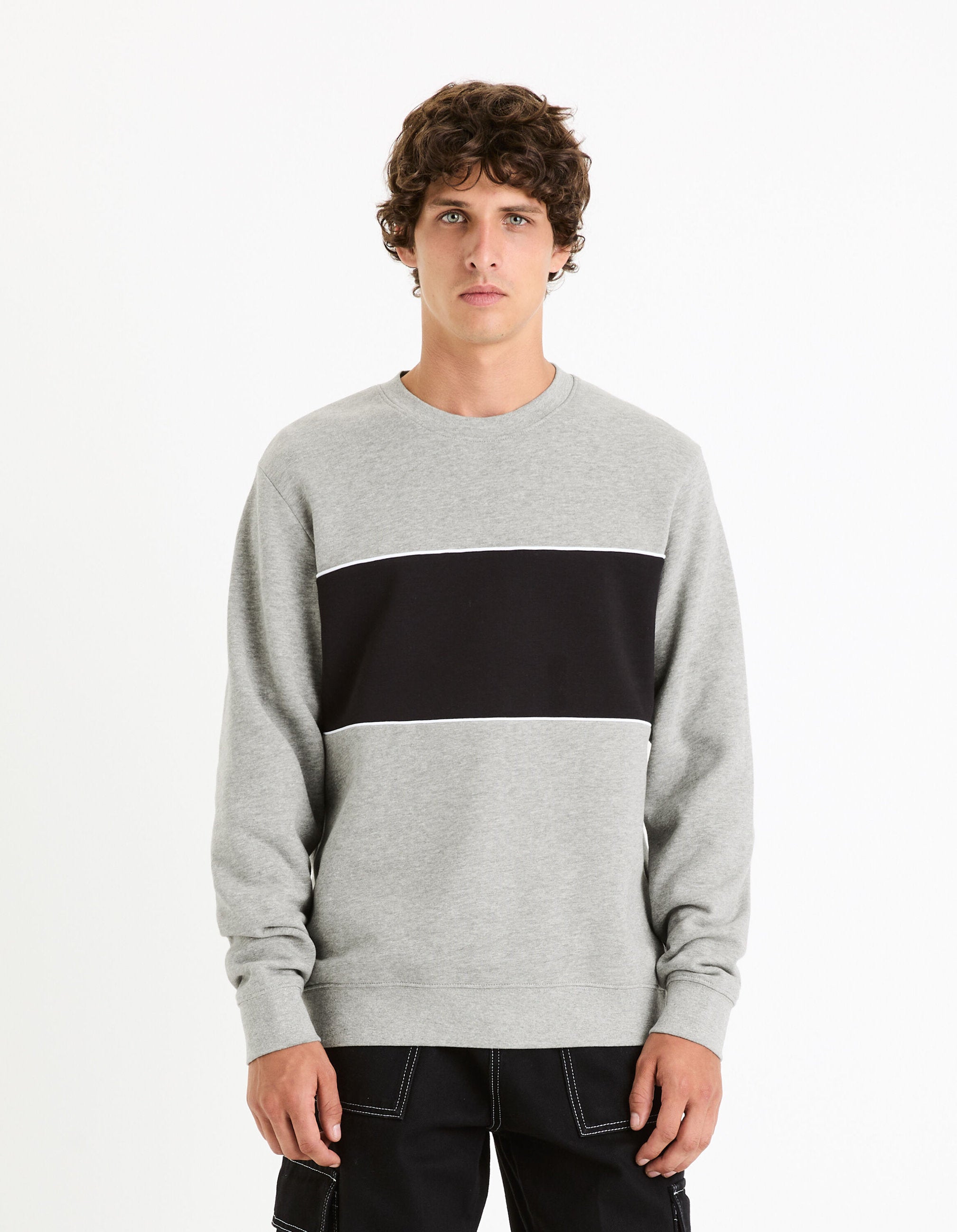 Cotton Blend Crew Neck Sweatshirt - Heater Grey_FEHOPE_GREY MEL_03