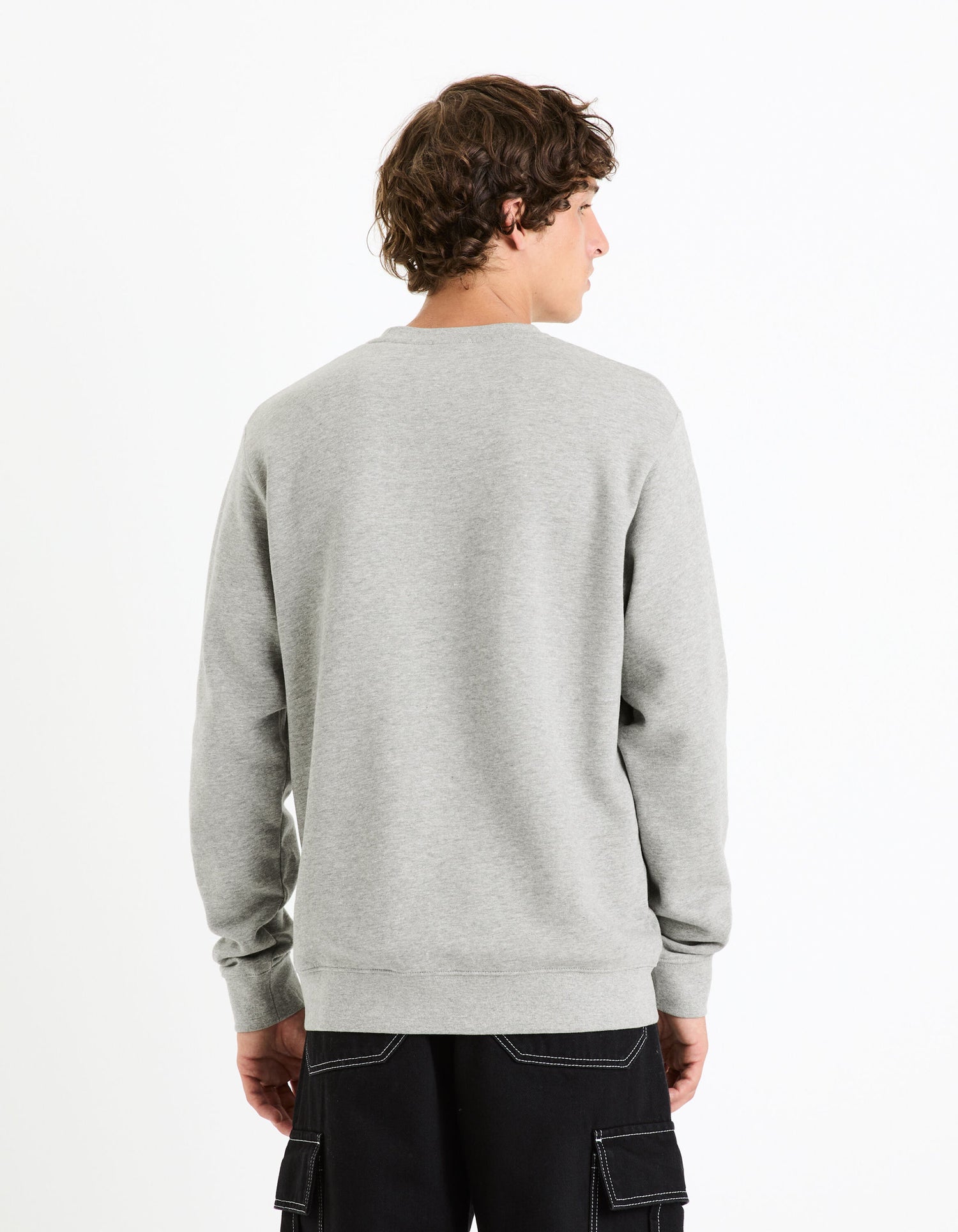 Cotton Blend Crew Neck Sweatshirt - Heater Grey_FEHOPE_GREY MEL_04