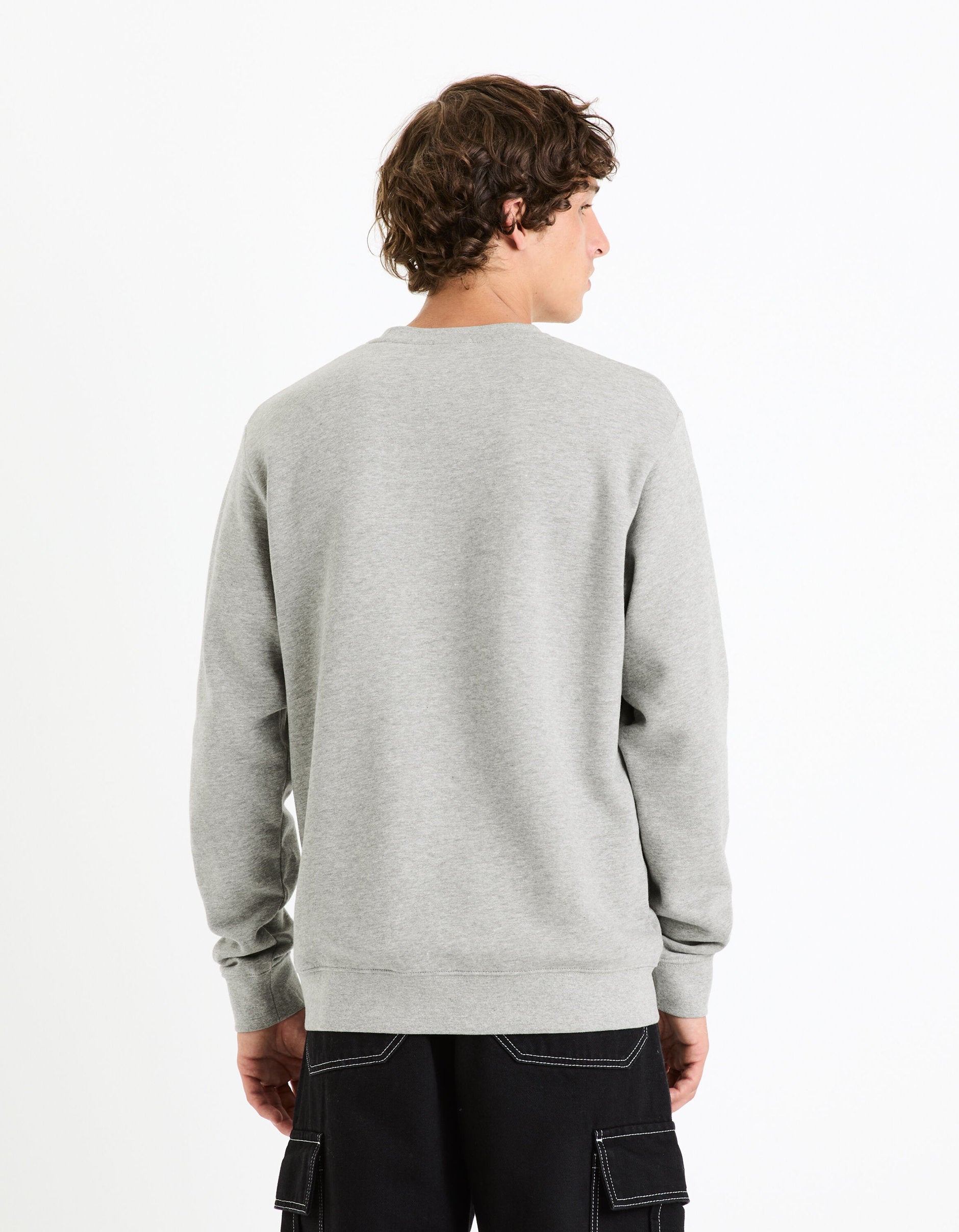 Cotton Blend Crew Neck Sweatshirt - Heater Grey_FEHOPE_GREY MEL_04