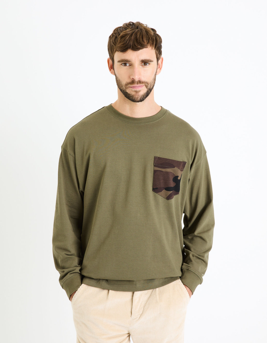 100% Cotton Long-Sleeved T-Shirt - Khaki_FEIGNANT_KHAKI_03