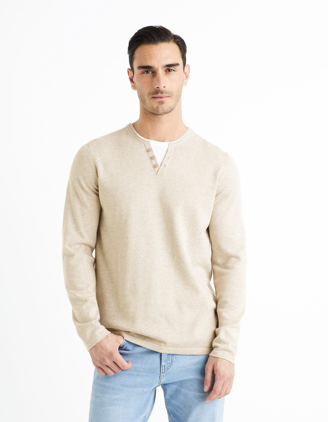 Tunisian Collar Sweater 100% Cotton - Beige_FELANO_BEIGE MEL_01