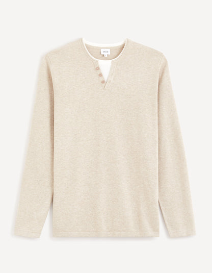 Tunisian Collar Sweater 100% Cotton - Beige_FELANO_BEIGE MEL_02