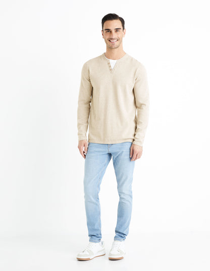 Tunisian Collar Sweater 100% Cotton - Beige_FELANO_BEIGE MEL_03