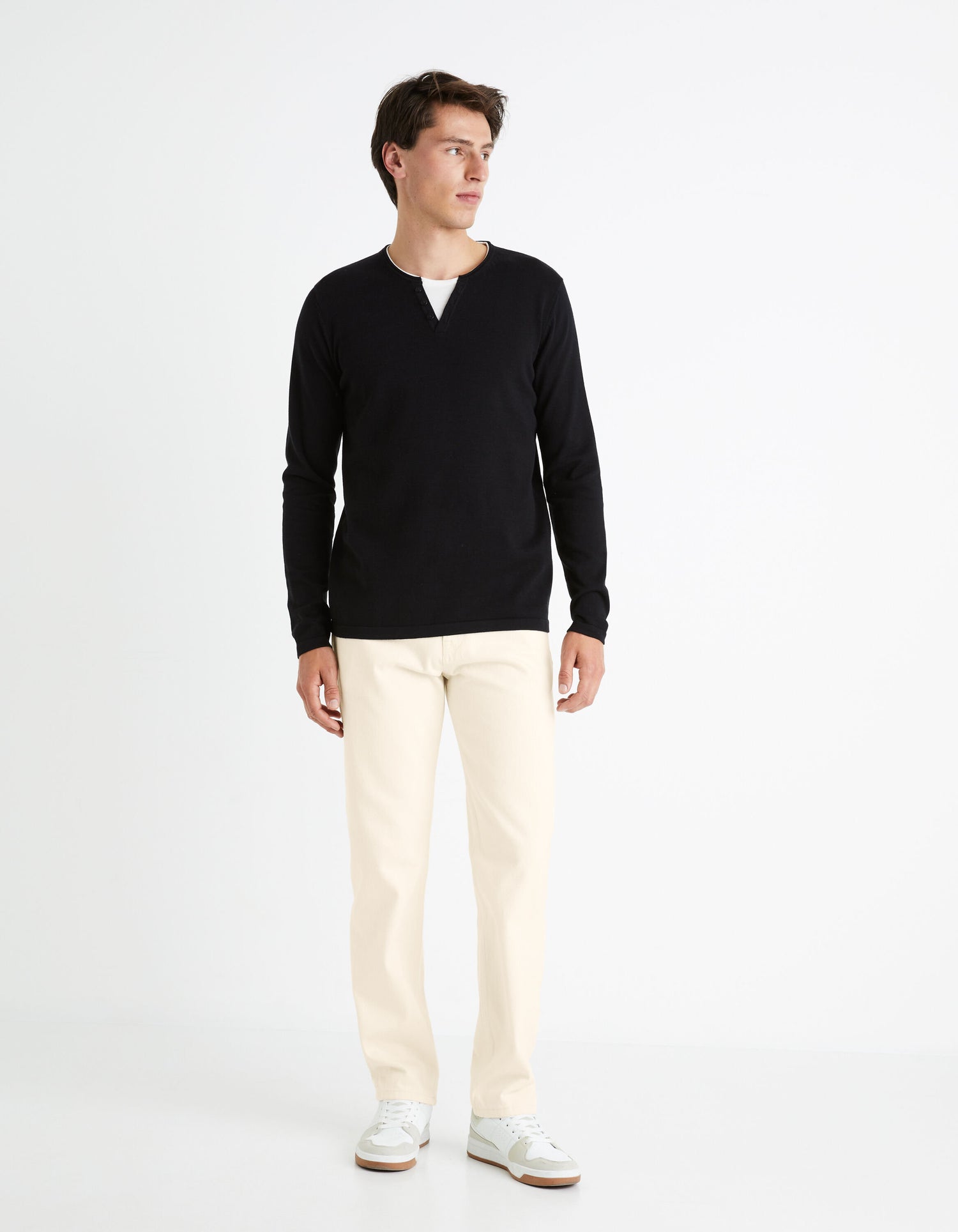 Tunisian Collar Sweater 100% Cotton - Black_FELANO_BLACK_03