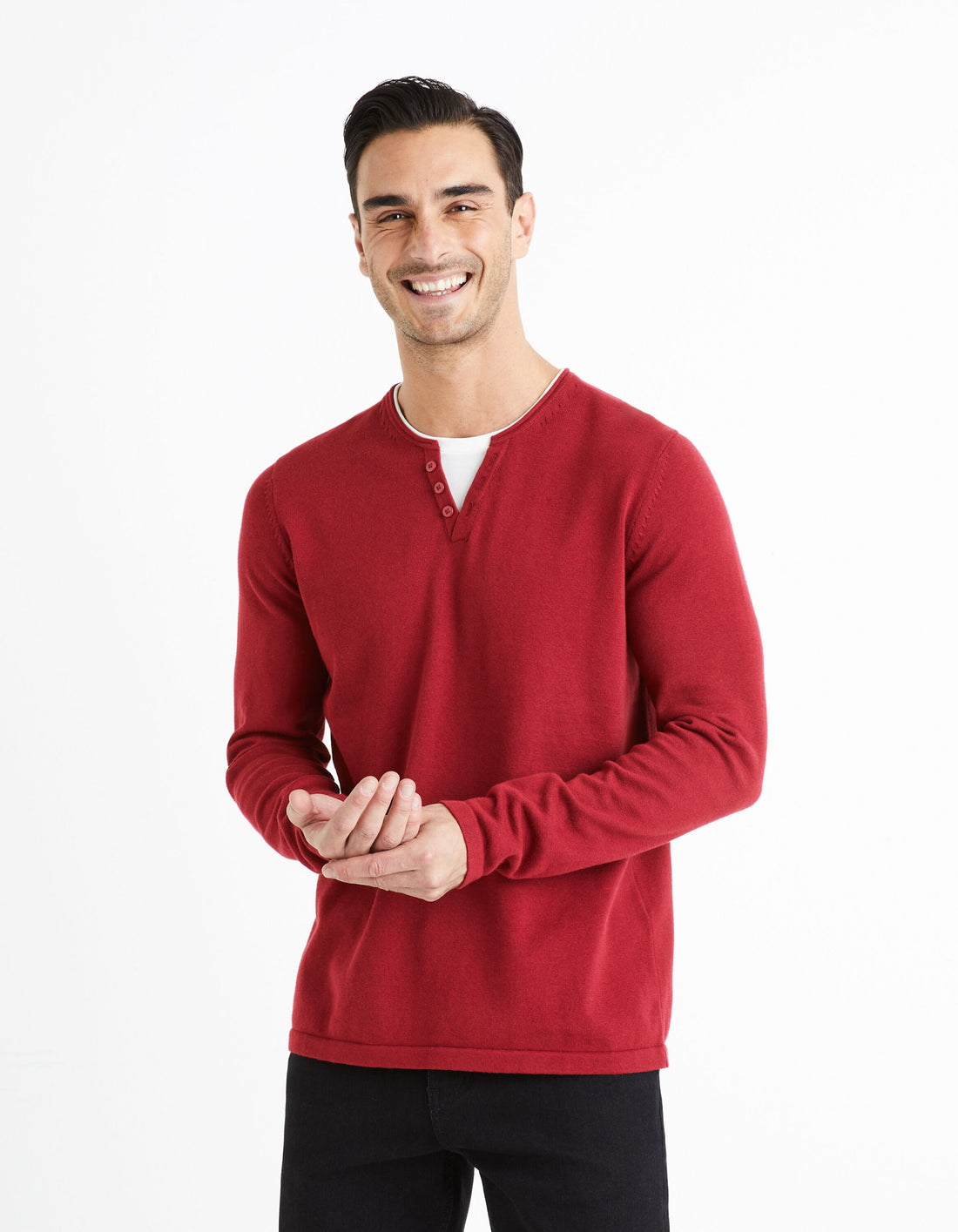 Tunisian Collar Sweater 100% Cotton - Burgundy_FELANO_BURGUNDY_01