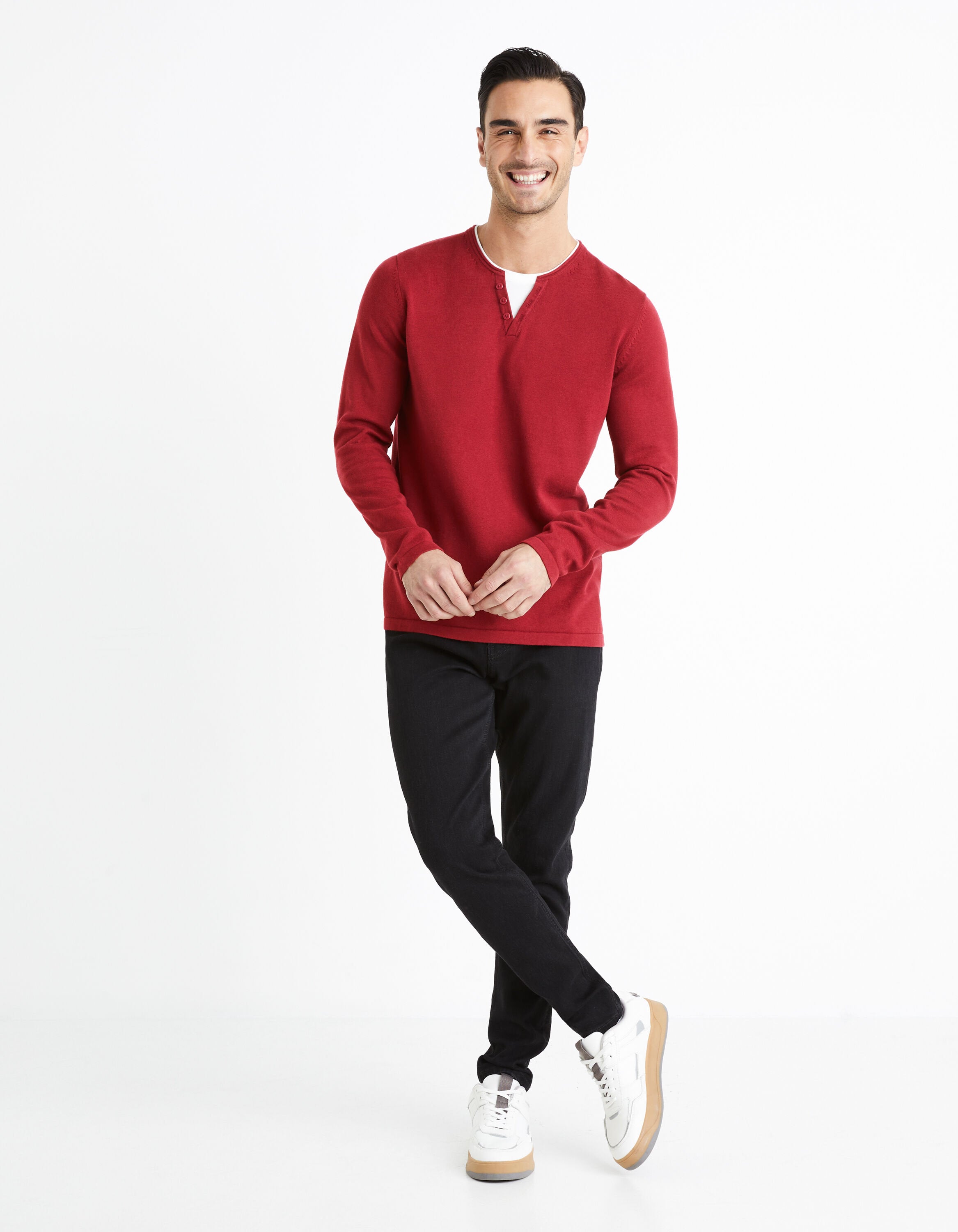 Tunisian Collar Sweater 100% Cotton - Burgundy_FELANO_BURGUNDY_03