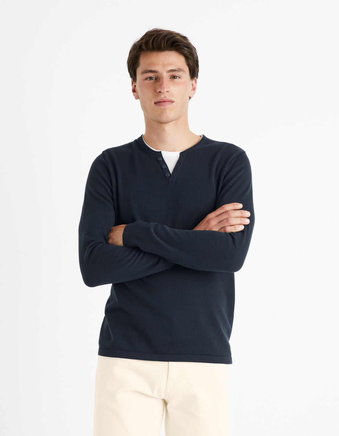 Tunisian Collar Sweater 100% Cotton - Navy_FELANO_NAVY_01