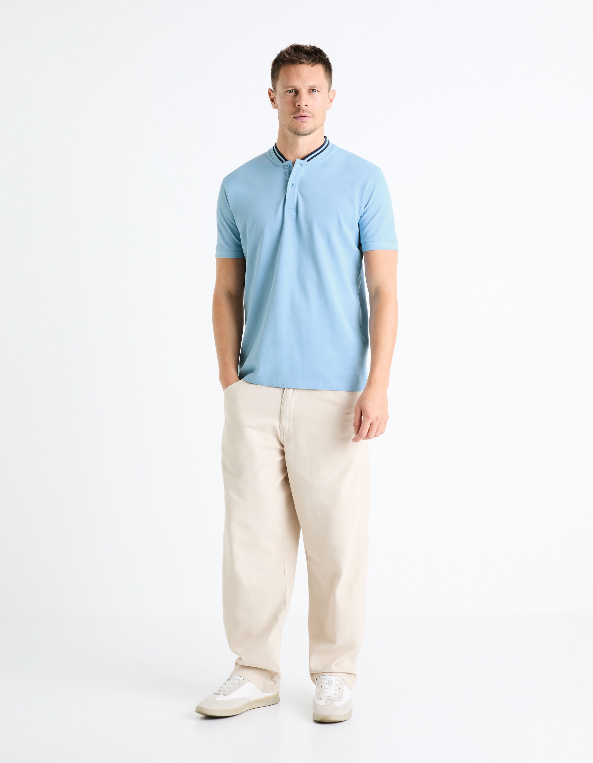 100% Cotton Piqué Polo Shirt - Sky Blue_FELIME_BLUE SKY_02
