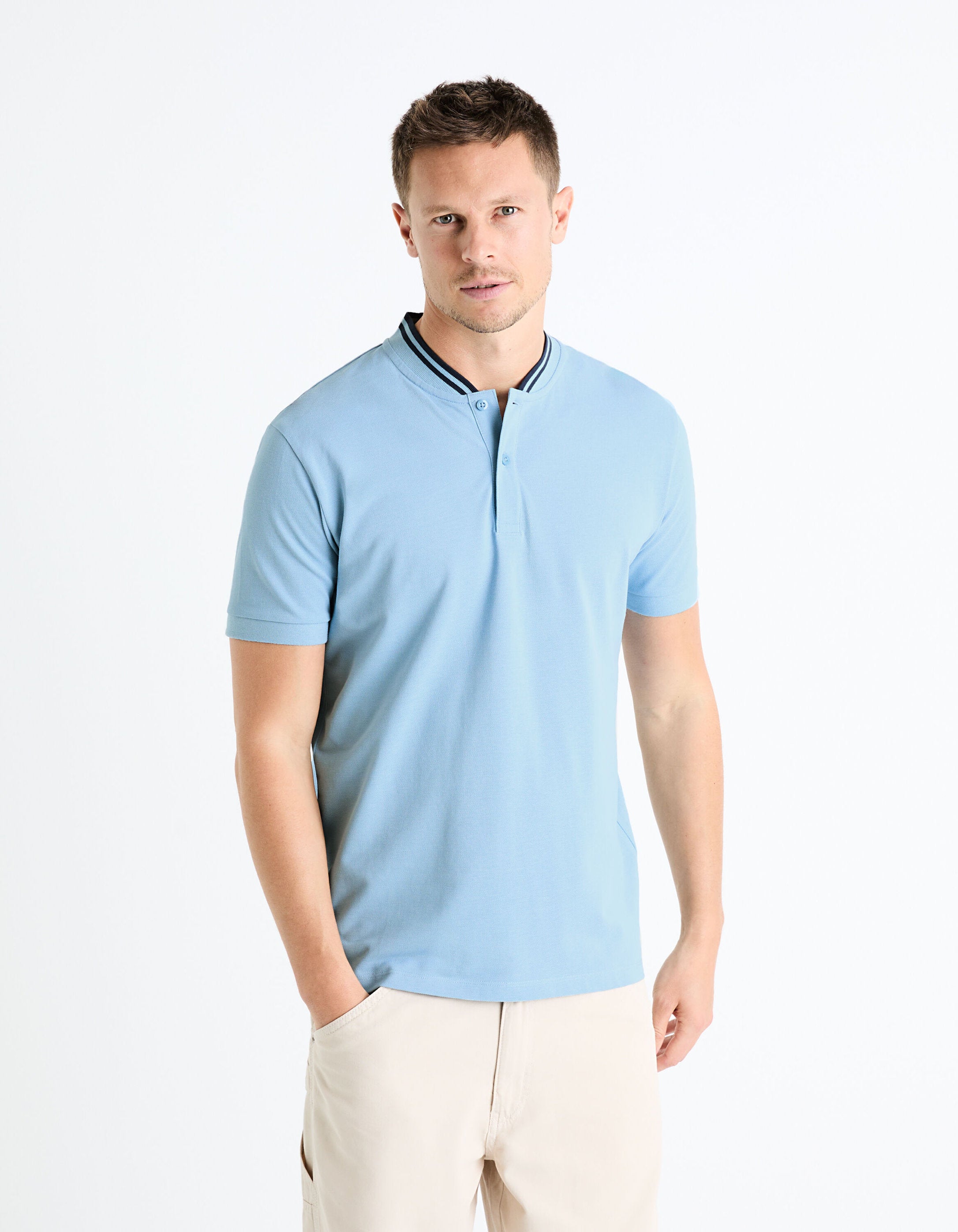 100% Cotton Piqué Polo Shirt - Sky Blue_FELIME_BLUE SKY_03
