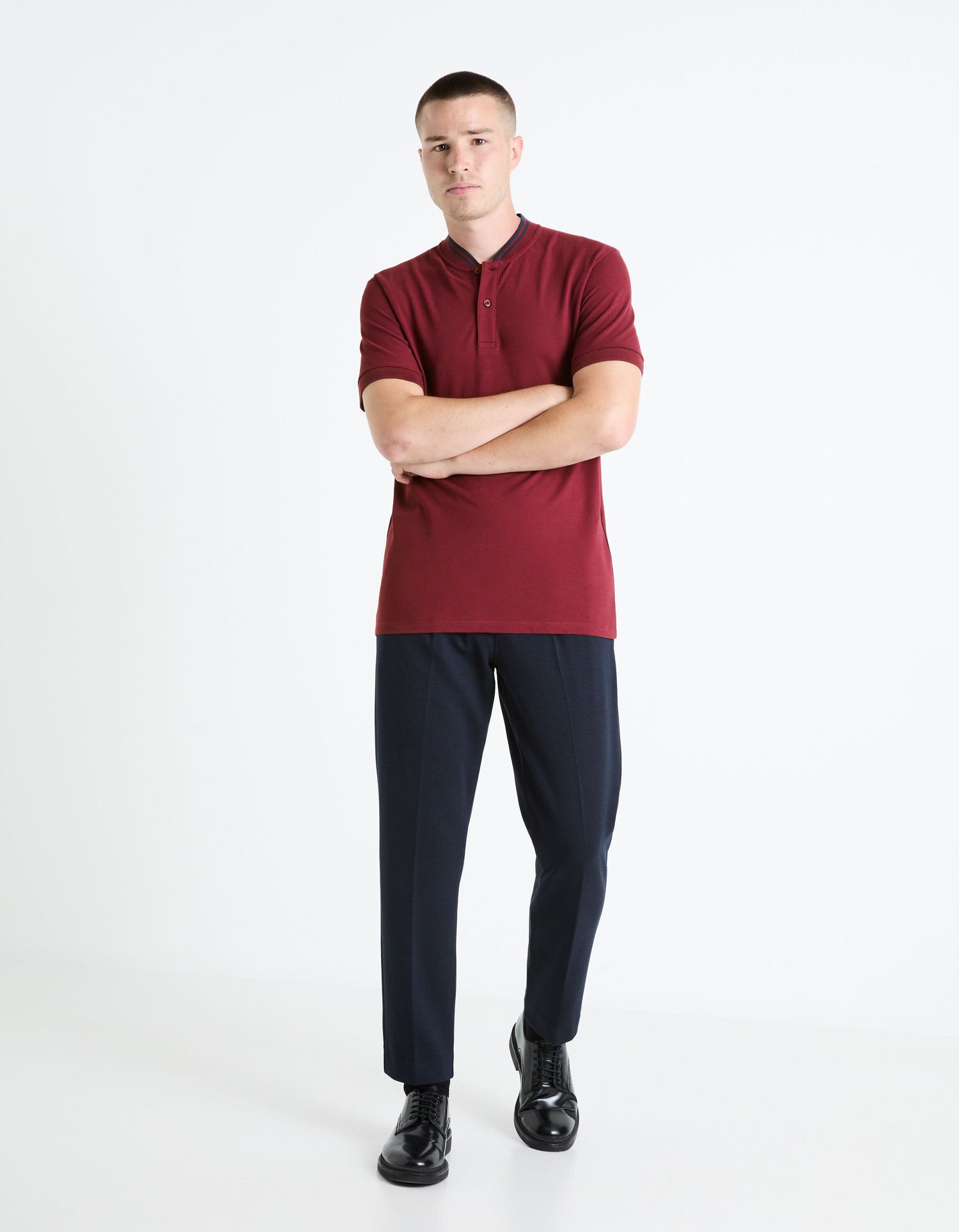 100% Cotton Piqué Polo Shirt - Burgundy_FELIME_BURGUNDY_02