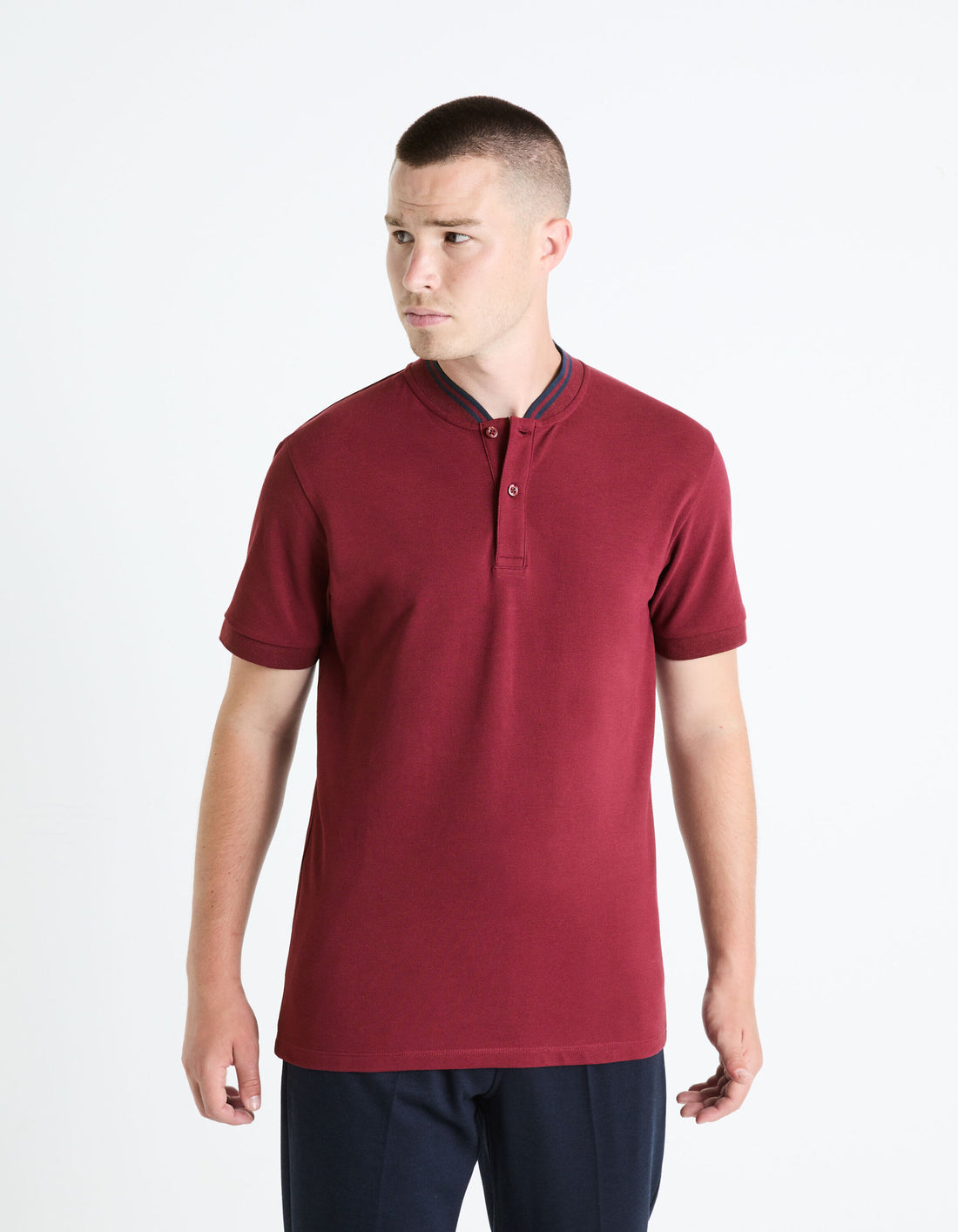 100% Cotton Piqué Polo Shirt - Burgundy_FELIME_BURGUNDY_03