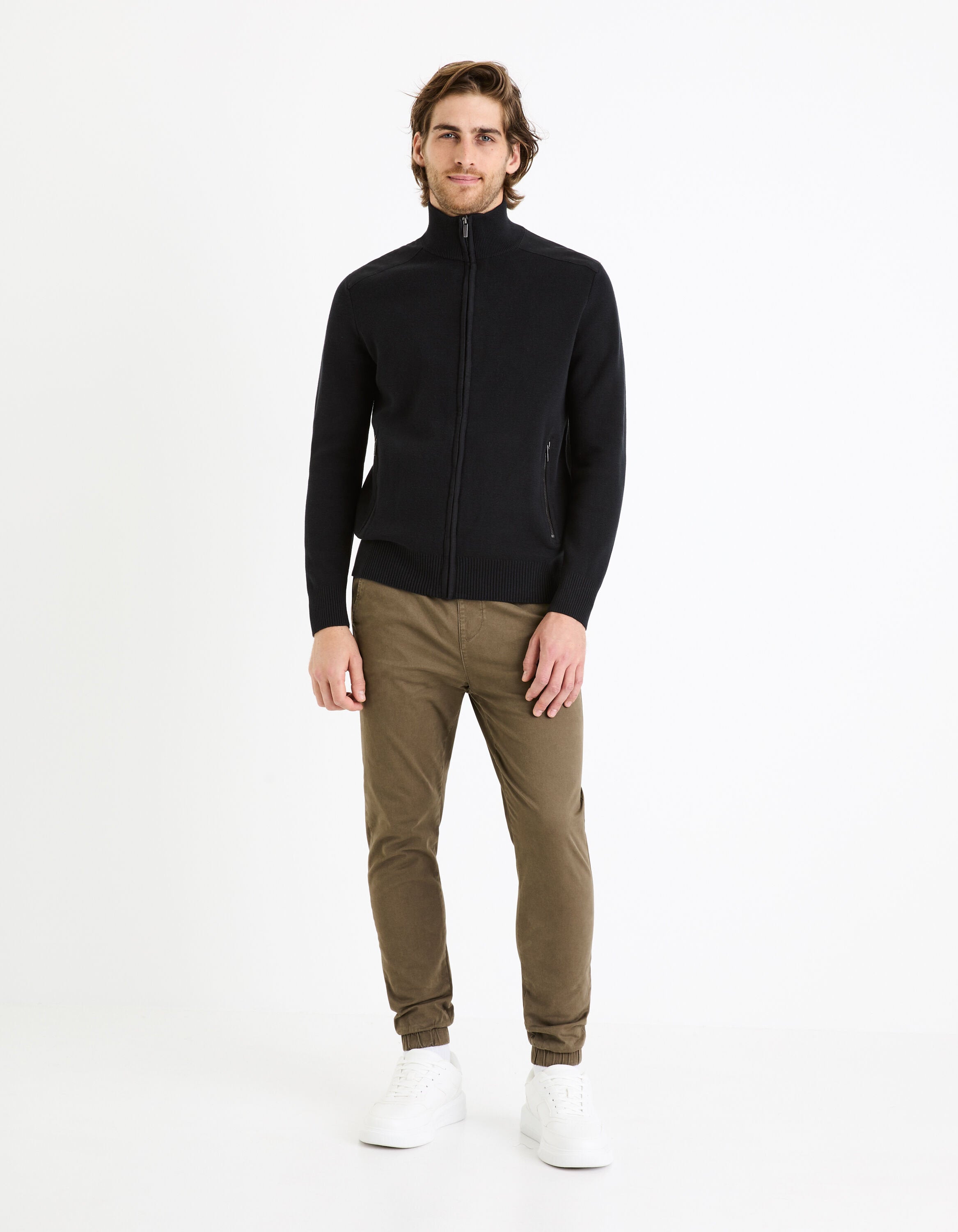100% Cotton Zipped Cardigan - Black_FELMAN_BLACK_03