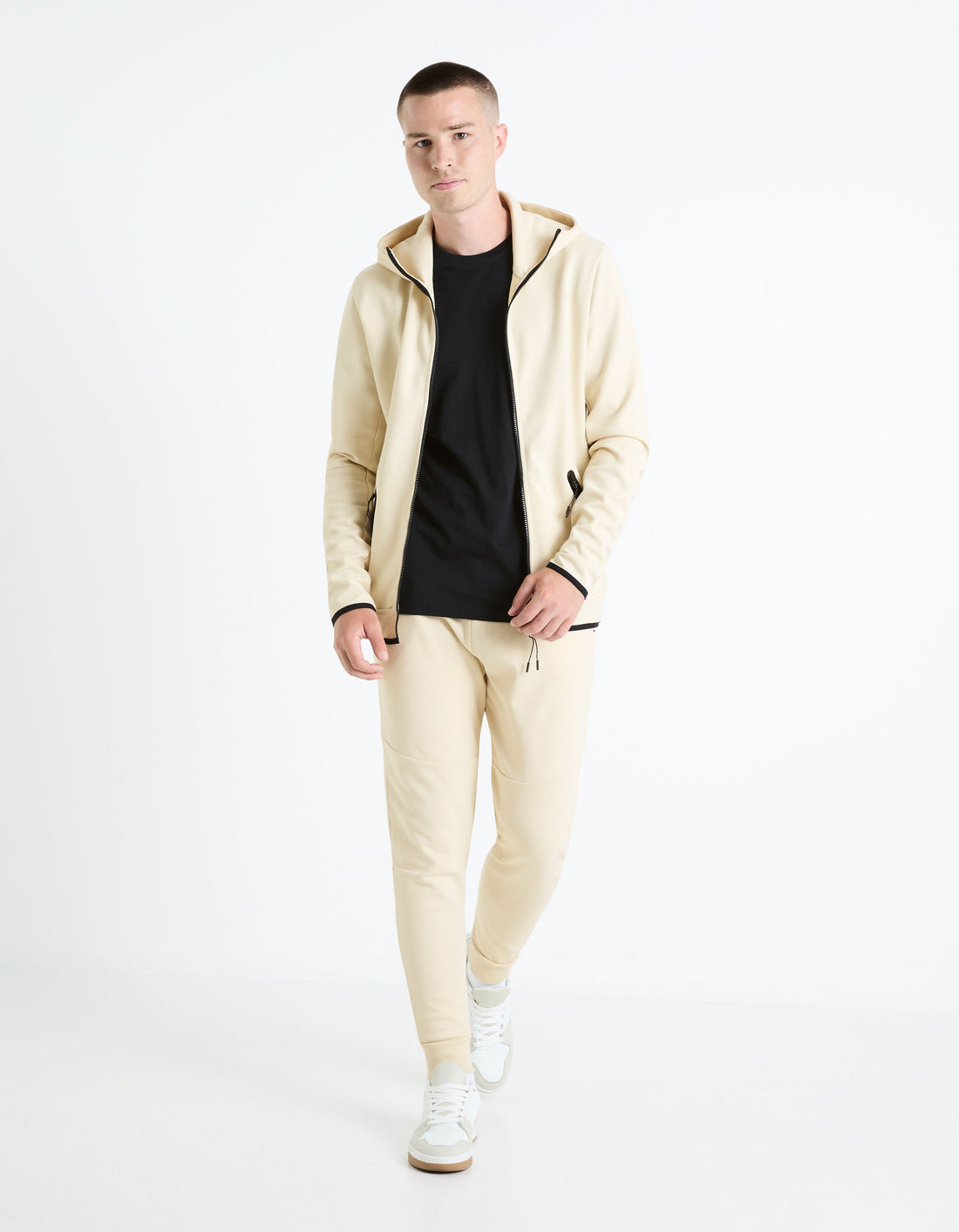 Cotton-Blend Hooded Zip-Up Sweatshirt - Beige_FENEWYOKE_ECRU_02