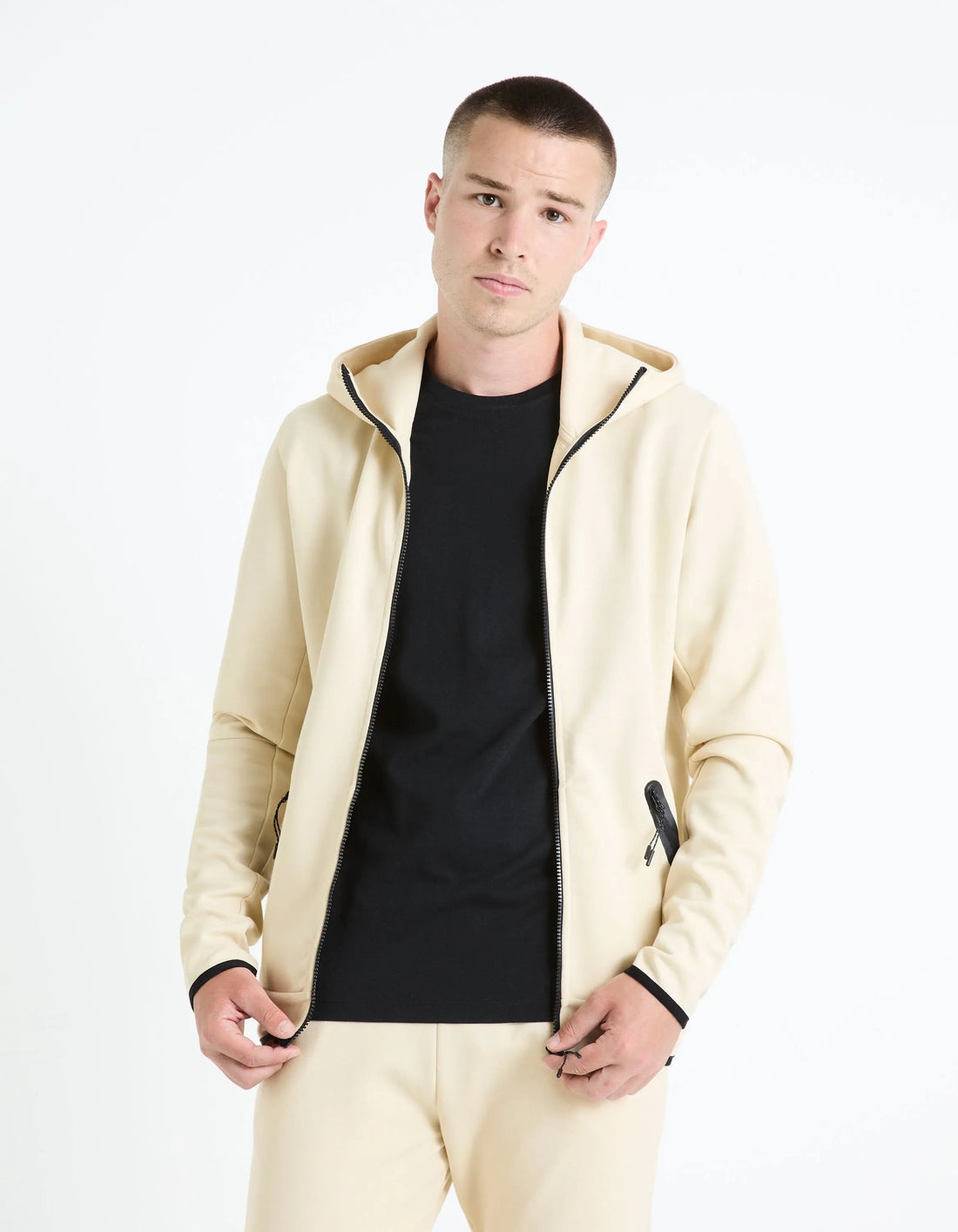 Cotton-Blend Hooded Zip-Up Sweatshirt - Beige_FENEWYOKE_ECRU_03