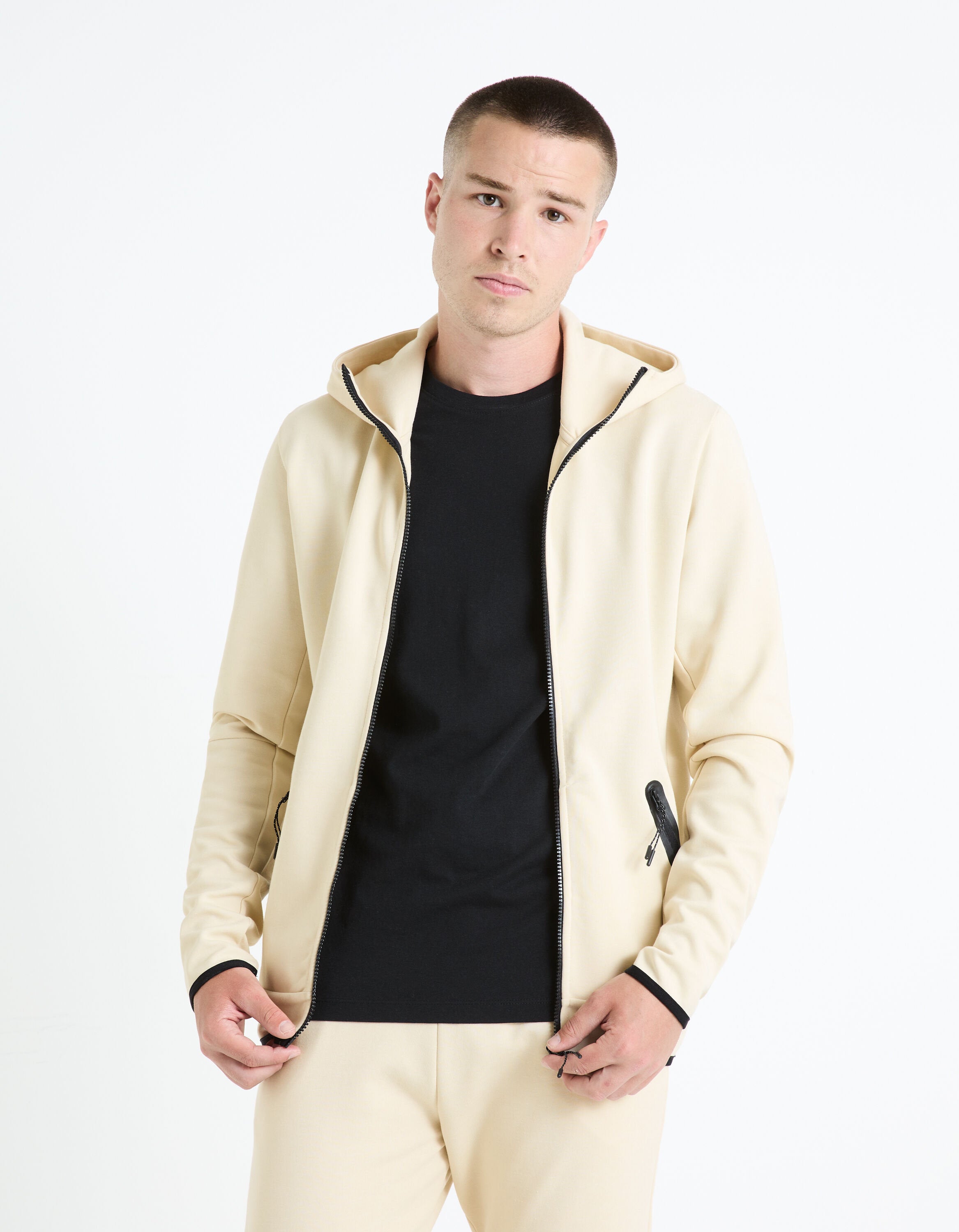 Cotton-Blend Hooded Zip-Up Sweatshirt - Beige_FENEWYOKE_ECRU_03