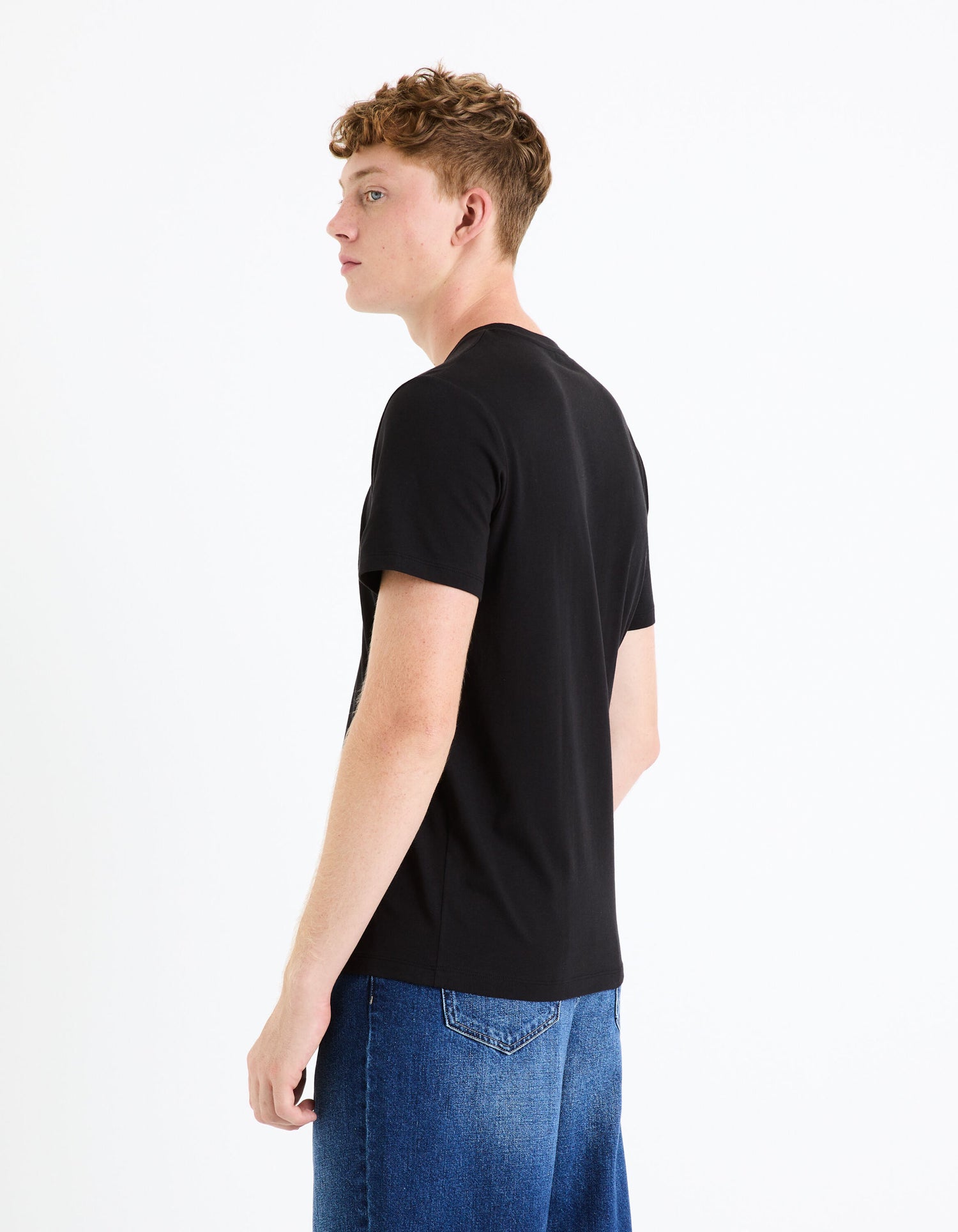 Round Neck T-Shirt 100% Cotton - Black_FENIPON_BLACK_04