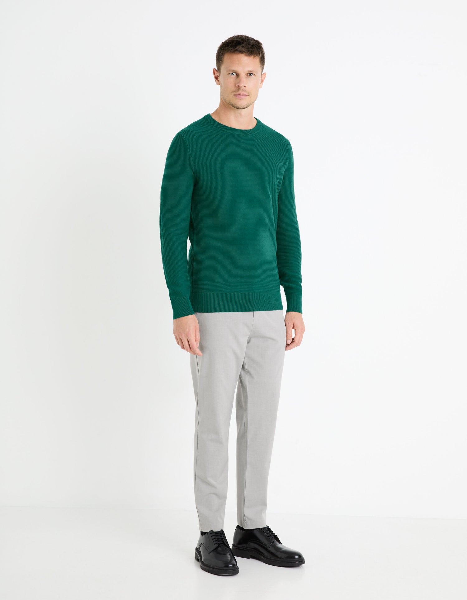 Round Neck Sweater 100% Cotton_FEOTTONI_DARK GREEN_03