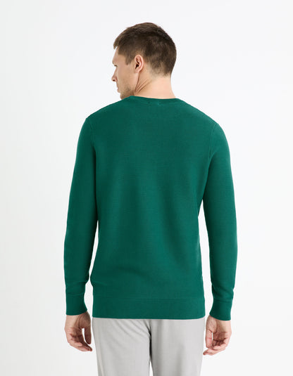 Round Neck Sweater 100% Cotton_FEOTTONI_DARK GREEN_04