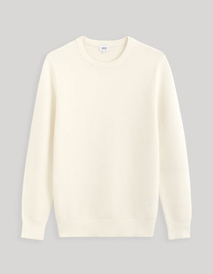 Round Neck Sweater 100% Cotton_FEOTTONI_ECRU_02