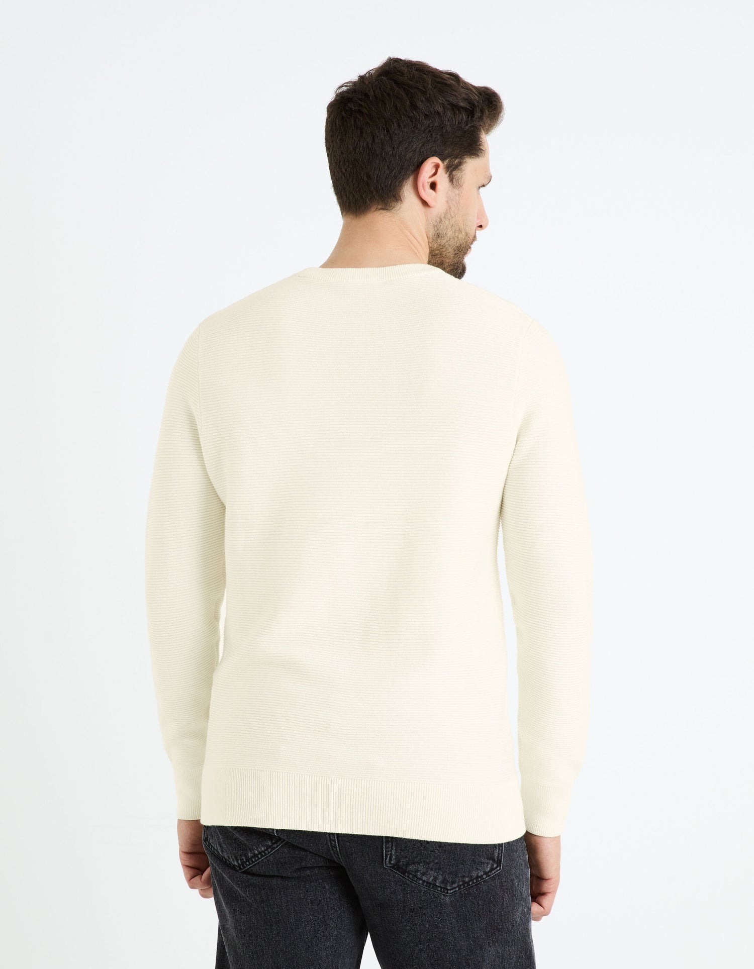Round Neck Sweater 100% Cotton_FEOTTONI_ECRU_04
