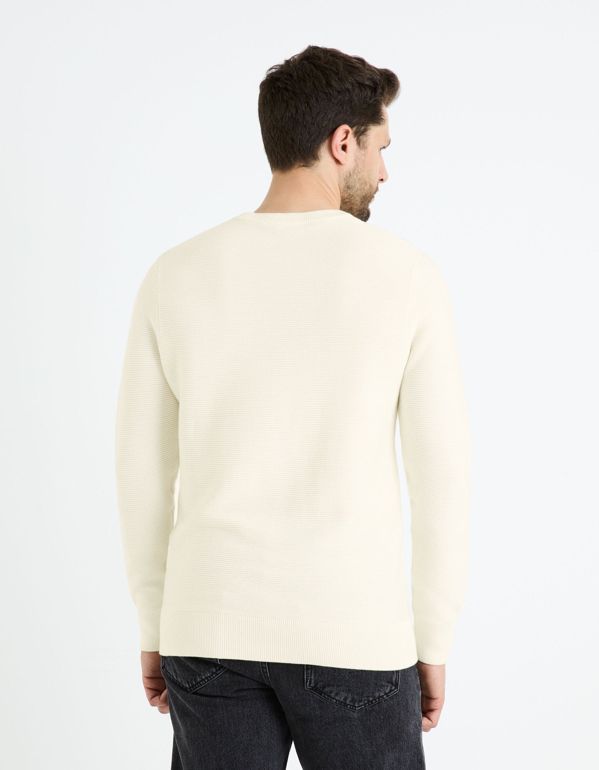 Round Neck Sweater 100% Cotton_FEOTTONI_ECRU_04