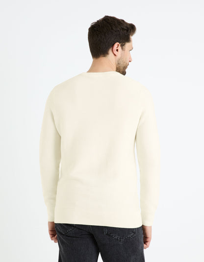 Round Neck Sweater 100% Cotton_FEOTTONI_ECRU_04