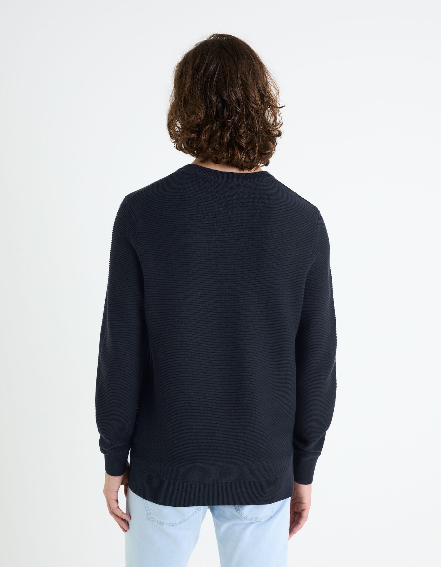 Round Neck Sweater 100% Cotton_FEOTTONI_ENCRE FONCE_04