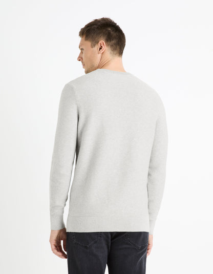 Round Neck Sweater 100% Cotton_FEOTTONI_GREY MEL_04