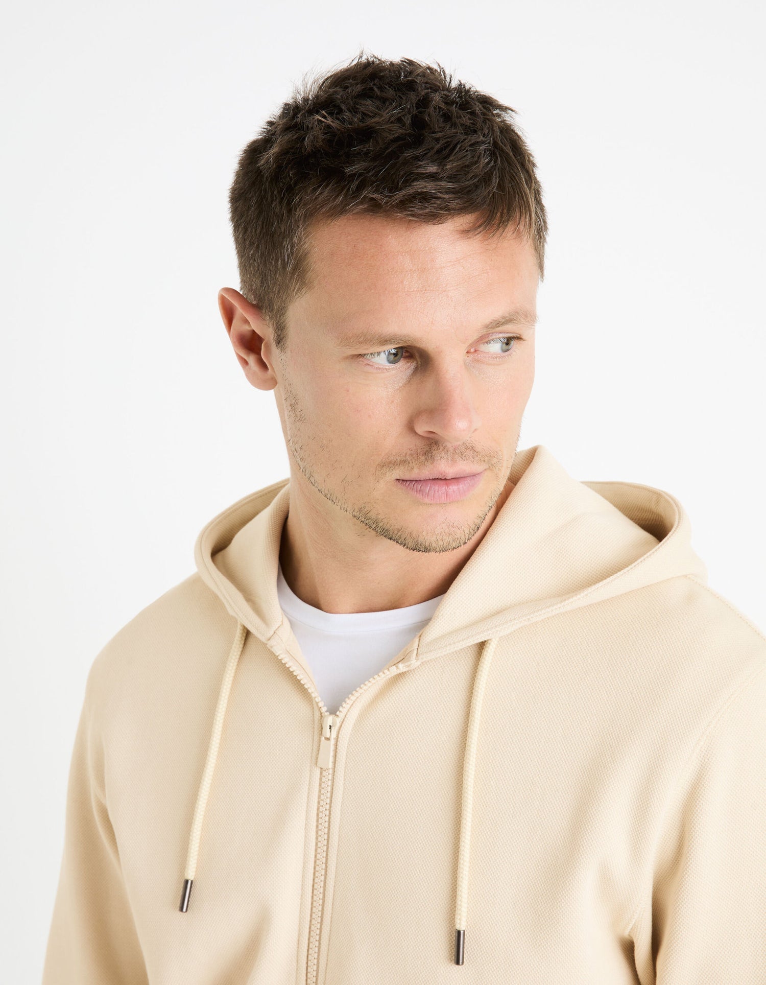 Cotton Blend Zipped Piqué Sweatshirt_FEPIQUET_BEIGE_05