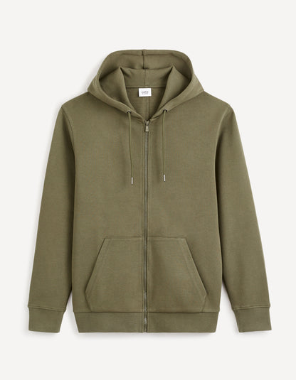 Cotton Blend Zipped Piqué Sweatshirt_FEPIQUET_KHAKI_01