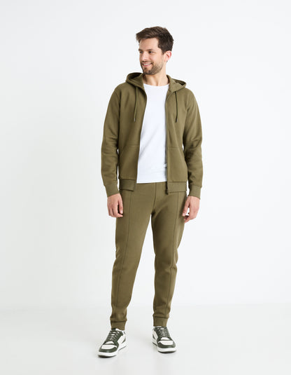 Cotton Blend Zipped Piqué Sweatshirt_FEPIQUET_KHAKI_02