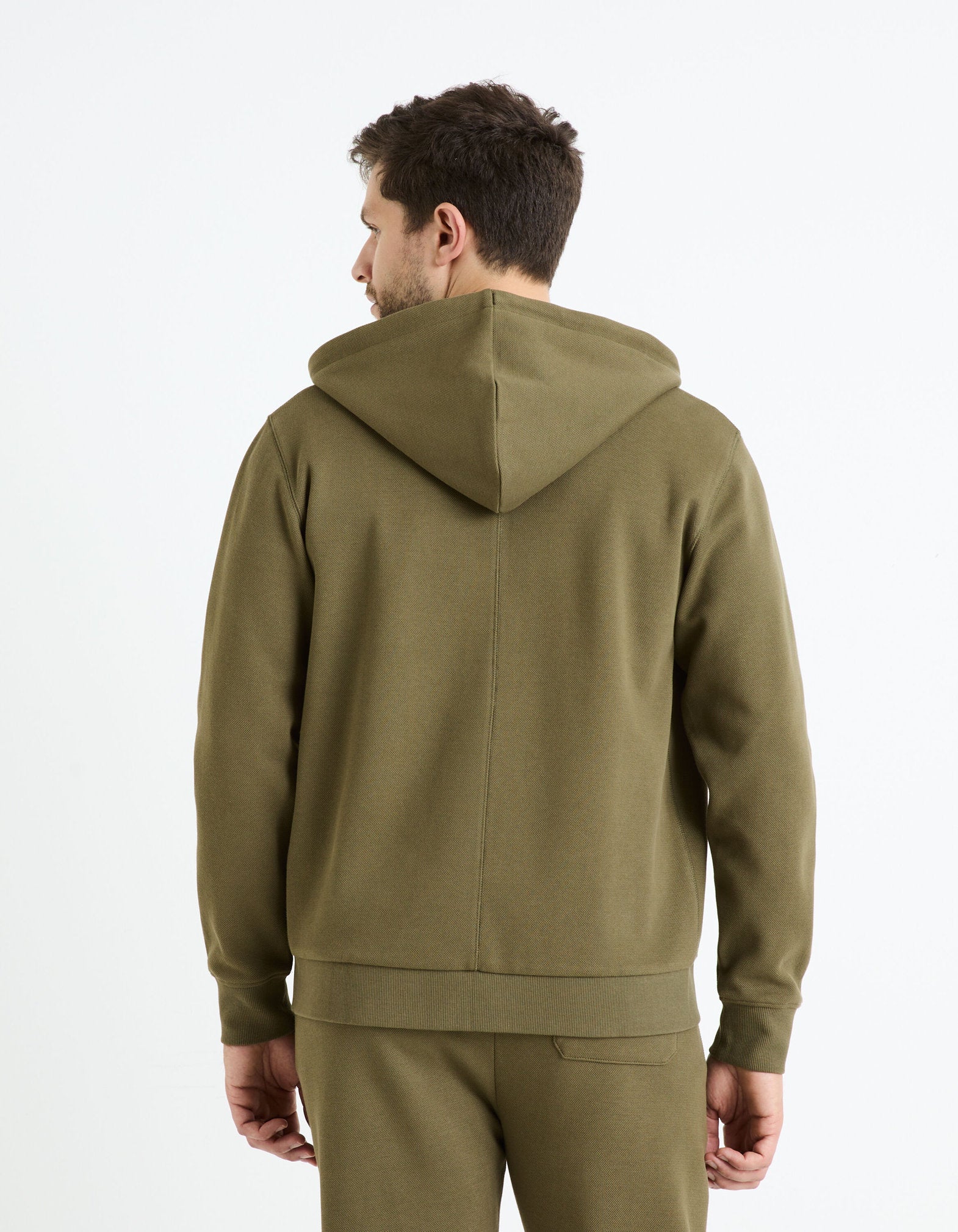 Cotton Blend Zipped Piqué Sweatshirt_FEPIQUET_KHAKI_04