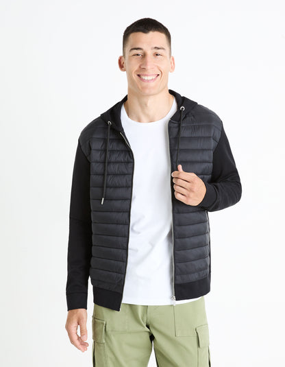 Cotton Blend Zipped Hooded Sweatshirt - Black_FEQUILTED_BLACK_03