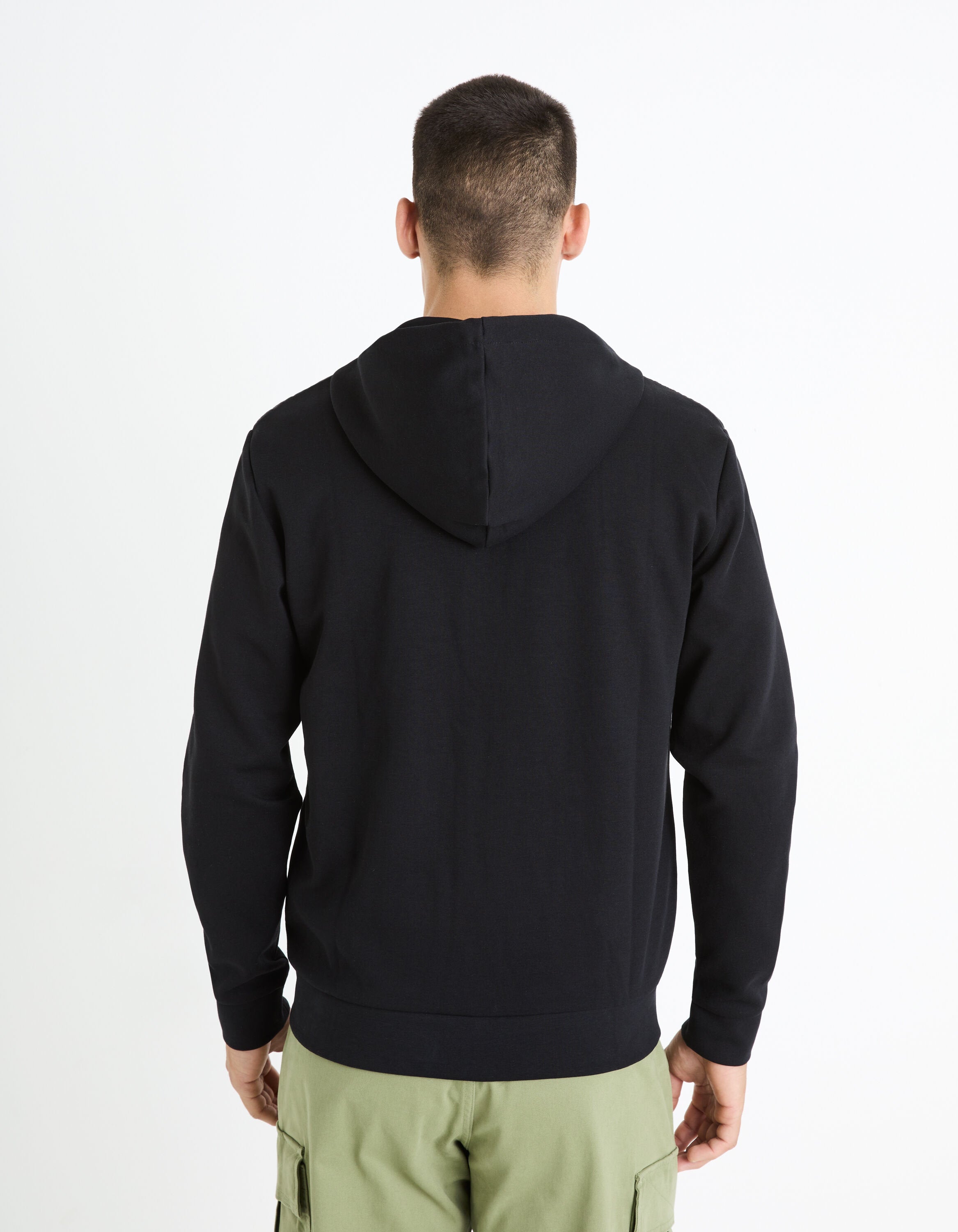 Cotton Blend Zipped Hooded Sweatshirt - Black_FEQUILTED_BLACK_04