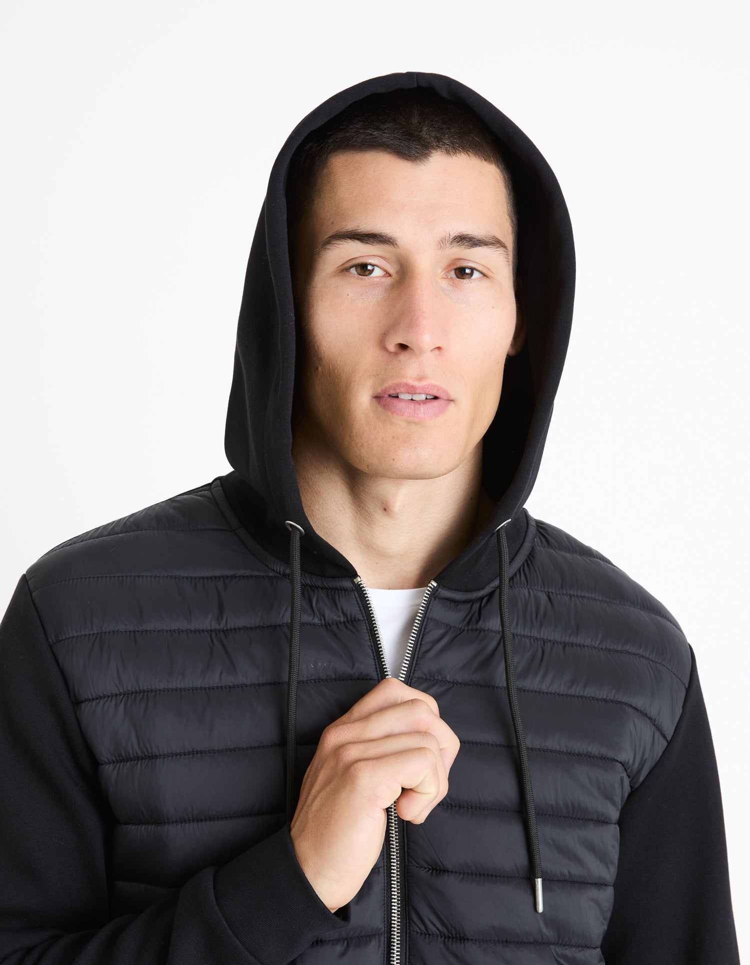 Cotton Blend Zipped Hooded Sweatshirt - Black_FEQUILTED_BLACK_05