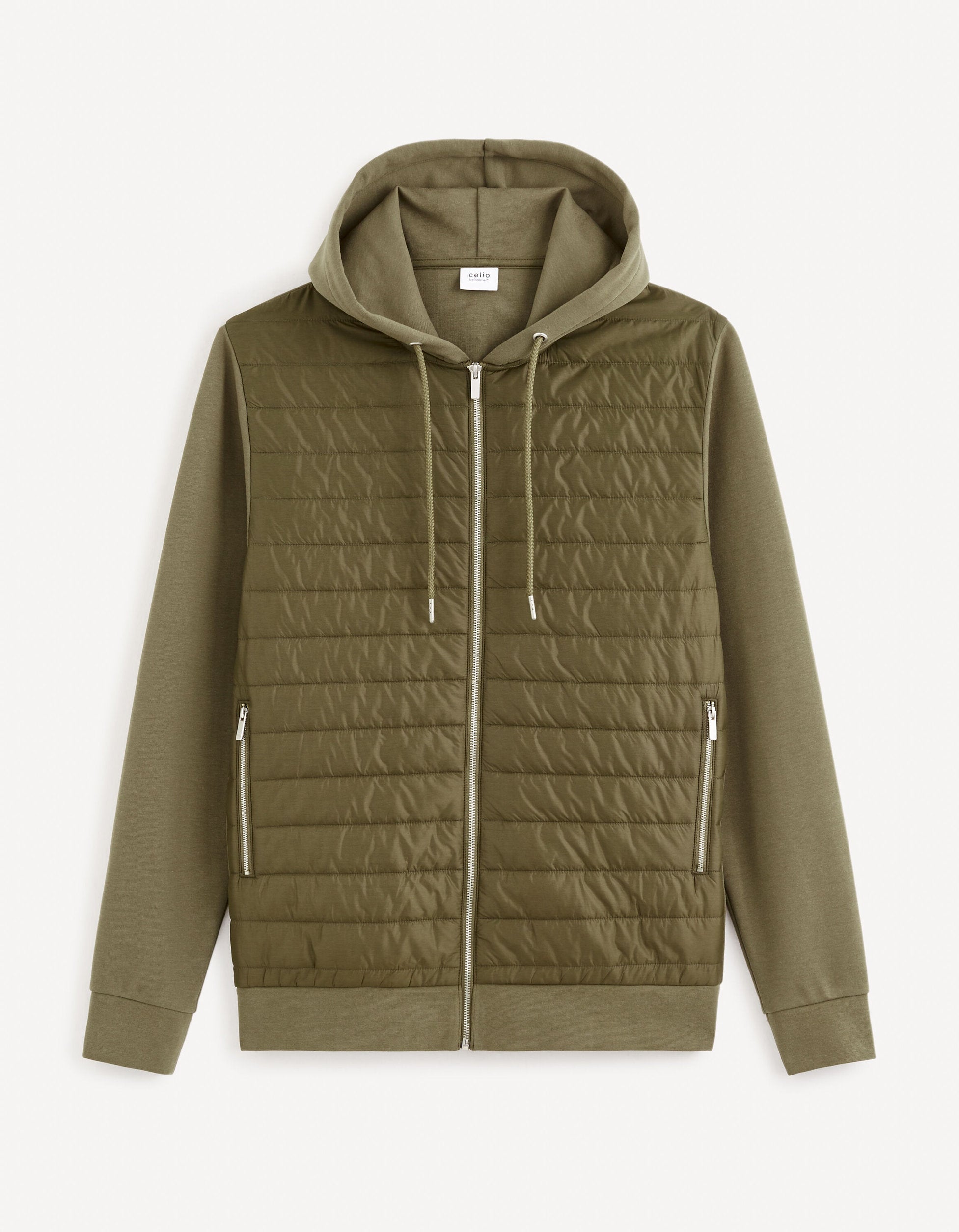 Cotton Blend Zipped Hooded Sweatshirt - Khaki_FEQUILTED_KHAKI_01