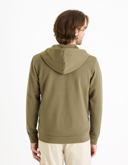 Cotton Blend Zipped Hooded Sweatshirt - Khaki_FEQUILTED_KHAKI_04