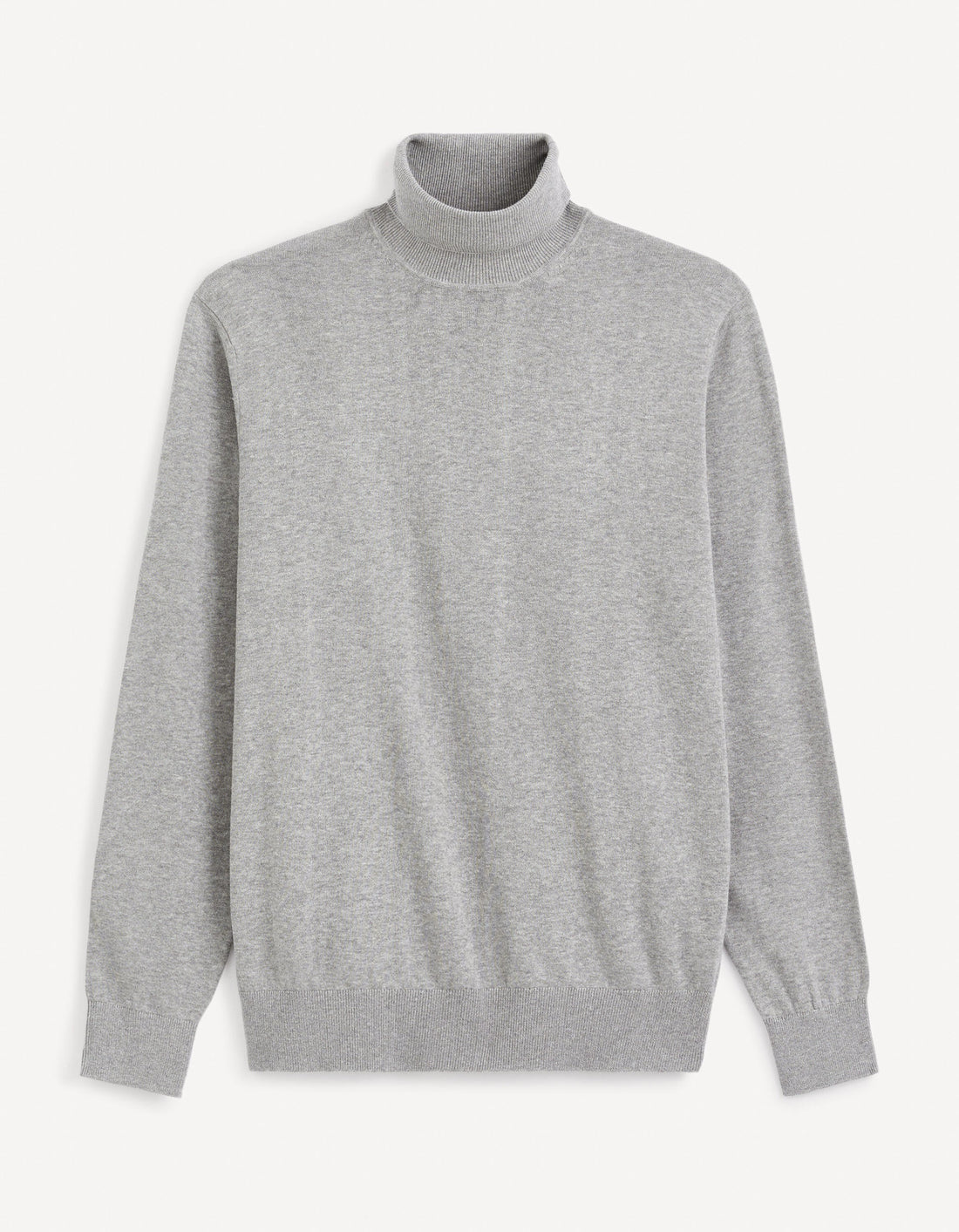 100% Cotton Turtleneck Sweater_FEROLL_GREY MEL_01