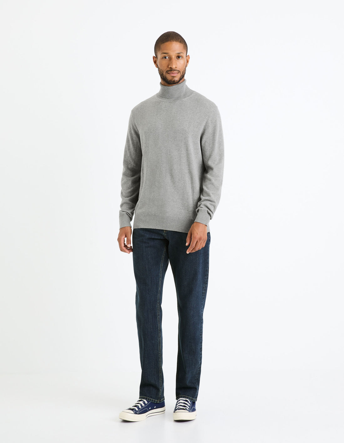 100% Cotton Turtleneck Sweater_FEROLL_GREY MEL_02