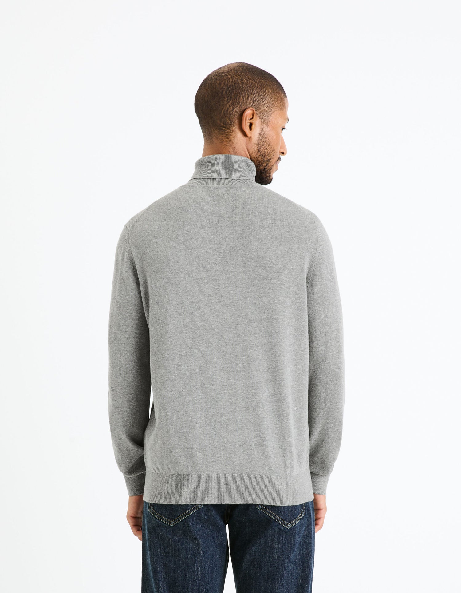 100% Cotton Turtleneck Sweater_FEROLL_GREY MEL_04