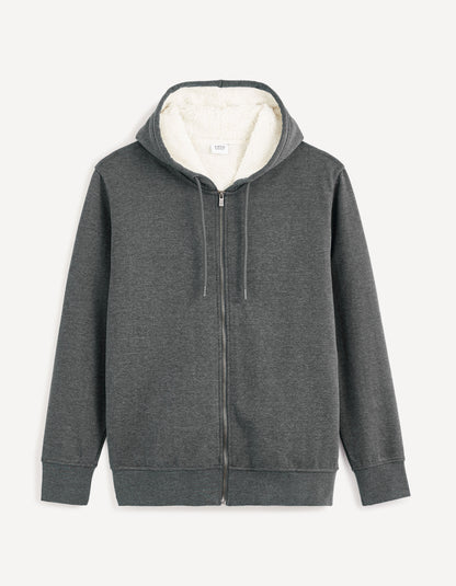 Cotton Blend Zipped Hooded Sweatshirt_FESHERPAX_ANTHRACITE CHINE_01