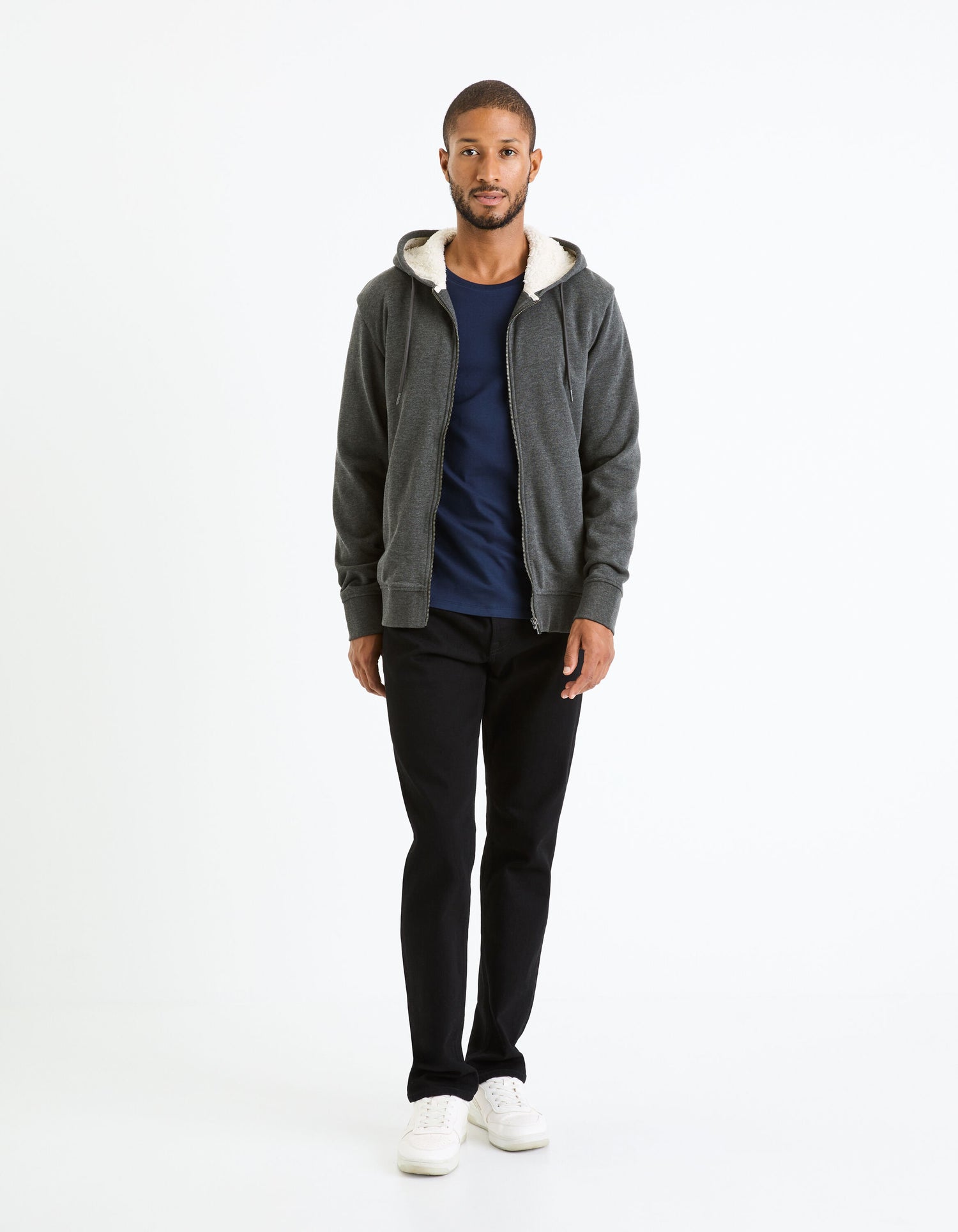 Cotton Blend Zipped Hooded Sweatshirt_FESHERPAX_ANTHRACITE CHINE_02